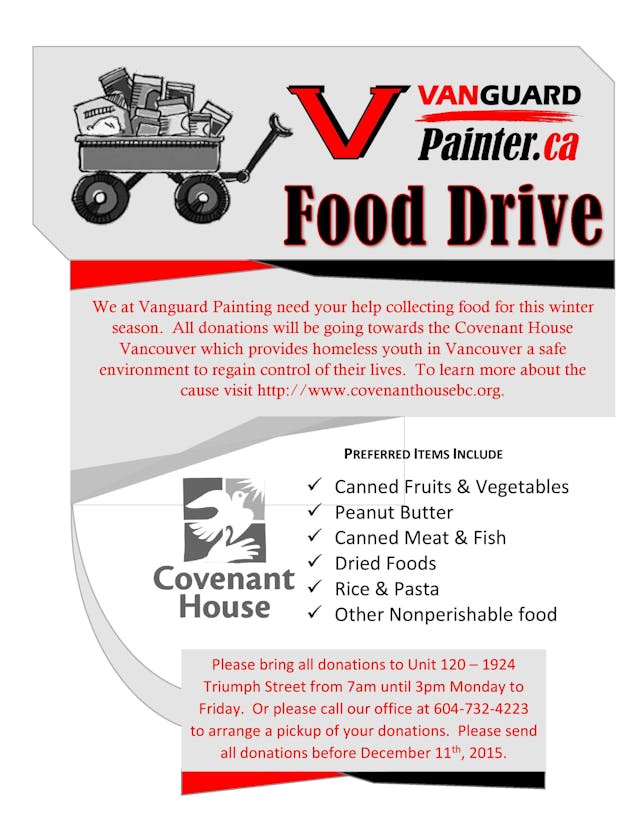 Vanguard Painting Food Drive 2015 flyer